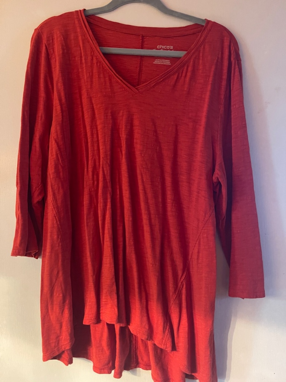Chico's Women's Orangey/Red V-Neck 3/4 Sleeve Top